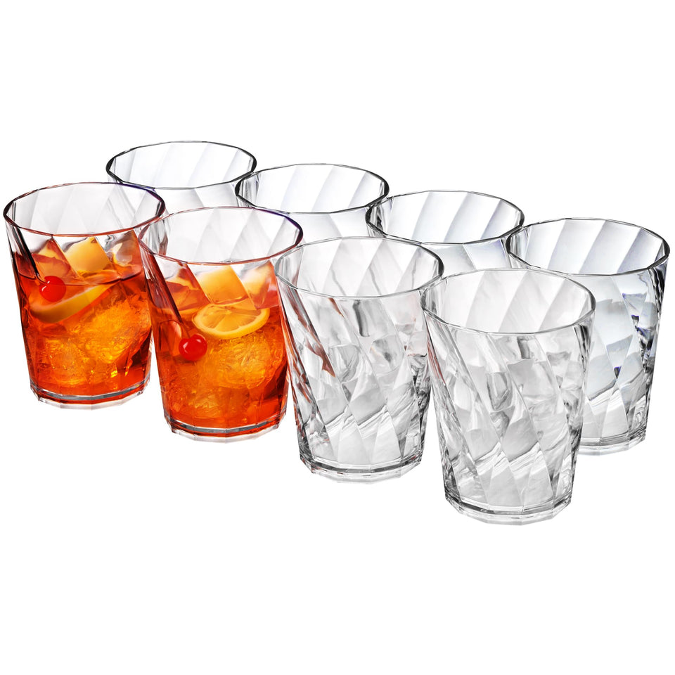 US Acrylic Optix 14oz rocks glasses with twist pattern for elegant entertaining.