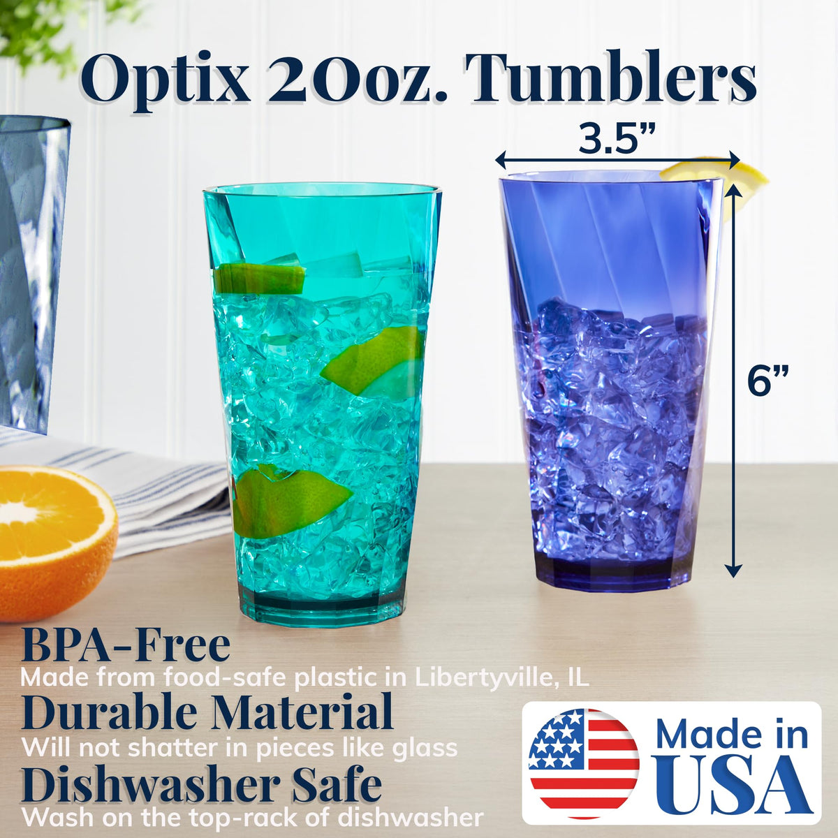 US Acrylic Optix 20oz coastal grey glass with refined look at dining table