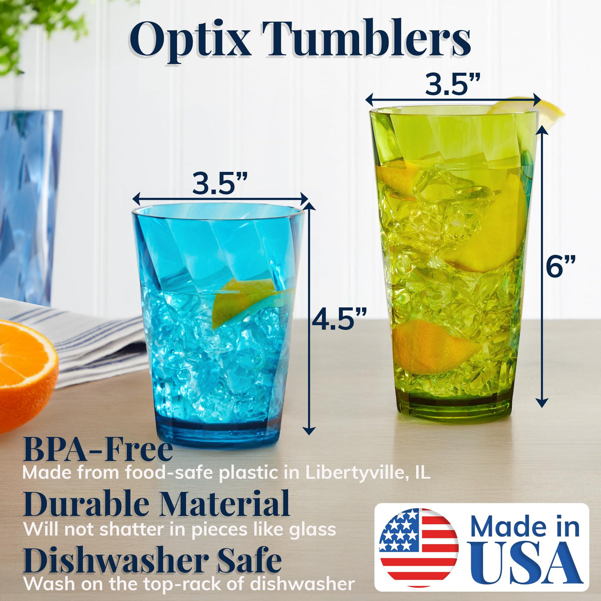 US Acrylic Optix 20oz water glass with bold colors for refreshing drinks.
