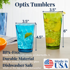 US Acrylic Optix 20oz water glass with bold colors for refreshing drinks.