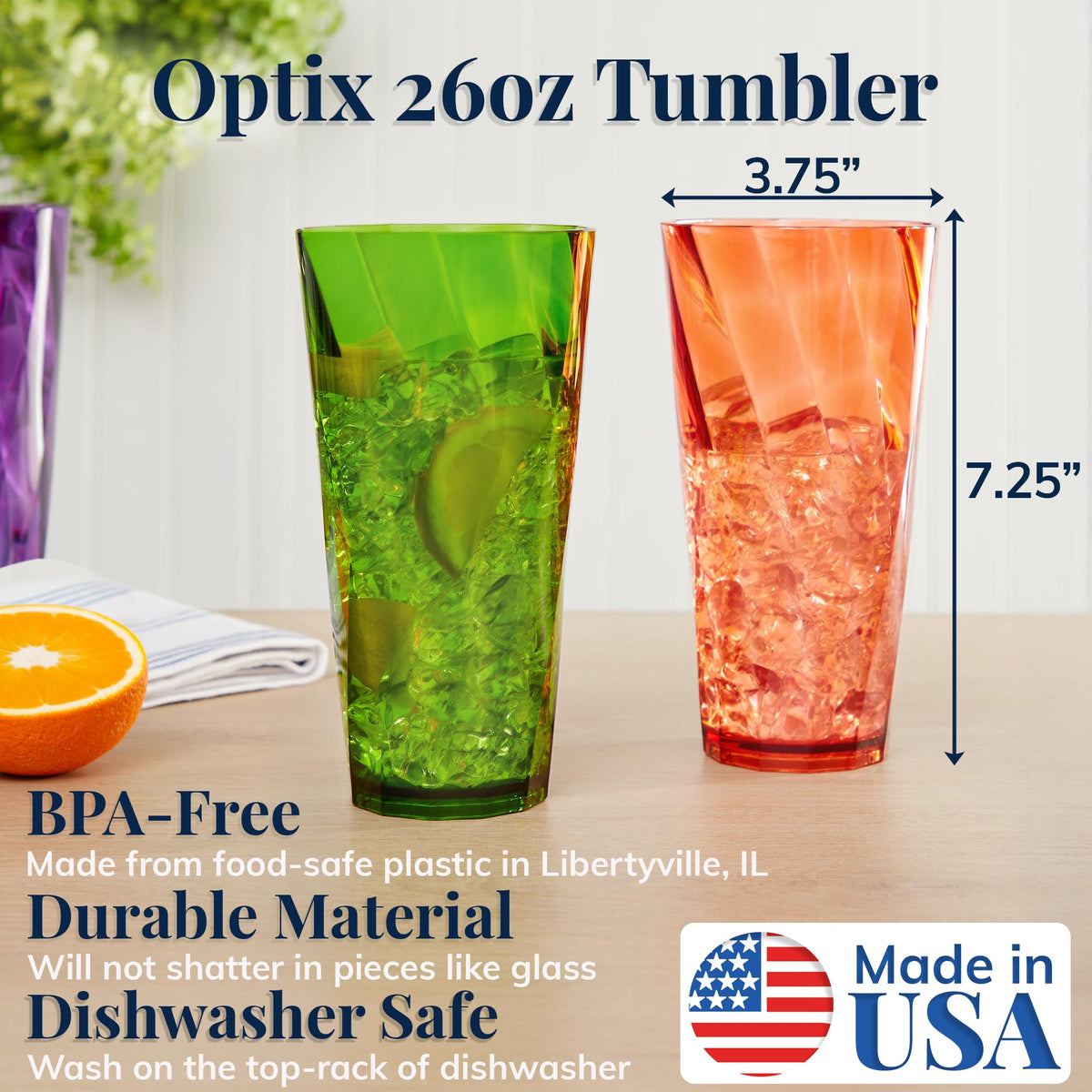 US Acrylic Optix 26oz smooth-rim glass for easy sipping.