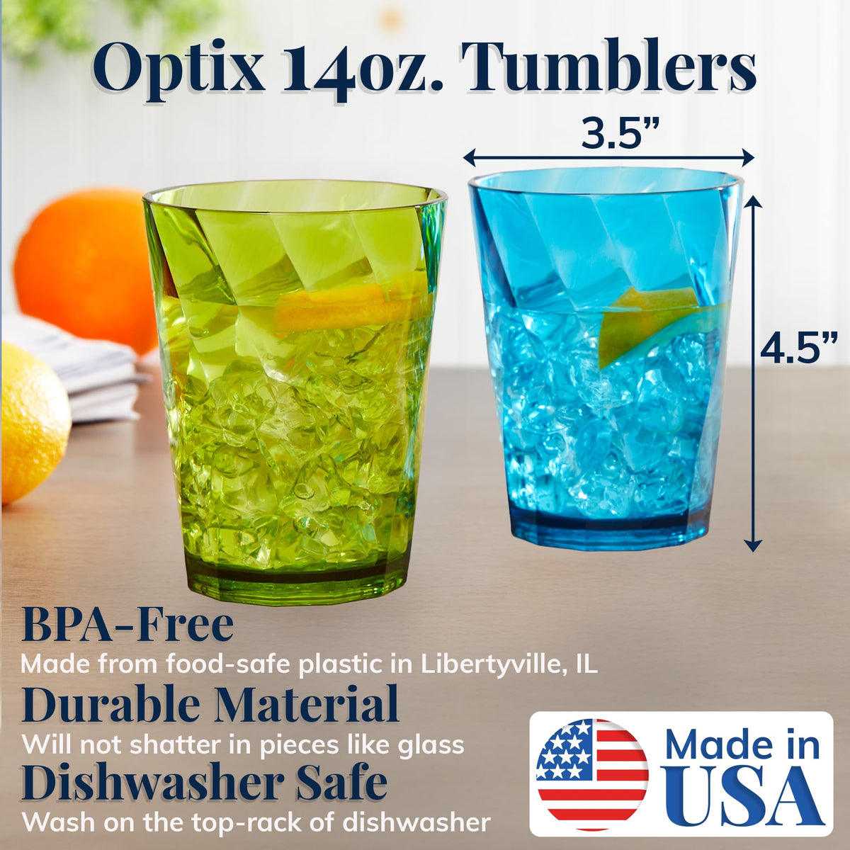 US Acrylic Optix durable plastic glasses with a smooth top edge for easy sipping.