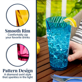 US Acrylic Optix jewel-tone 26oz glasses brighten any table.