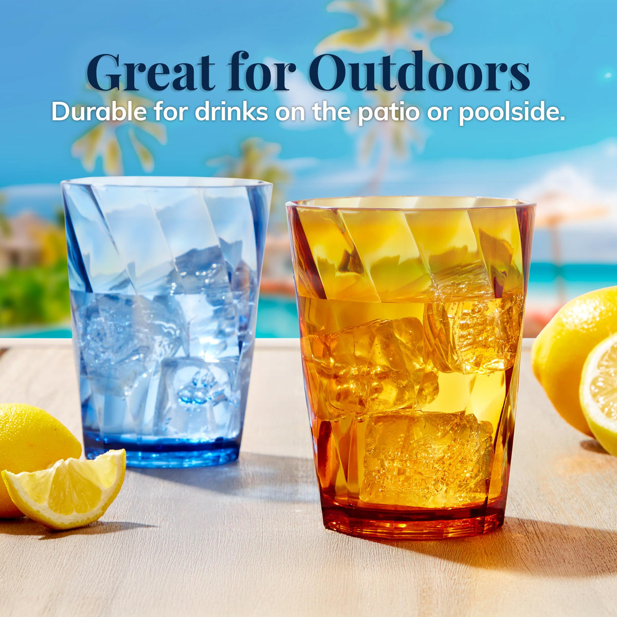 US Acrylic Optix outdoor entertaining on patio and poolside with durable cups.