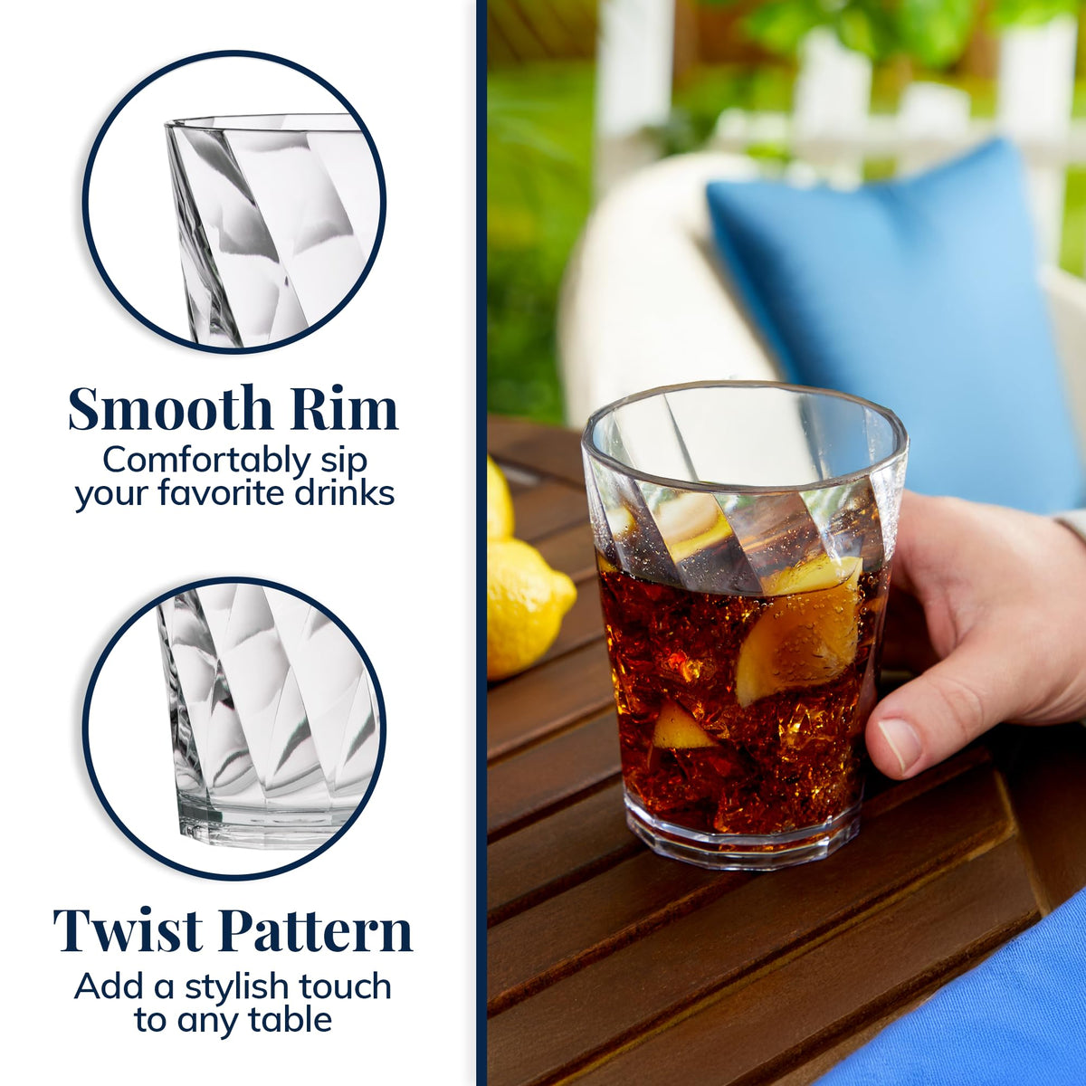 US Acrylic Optix glass with smooth rim for comfortable sipping.