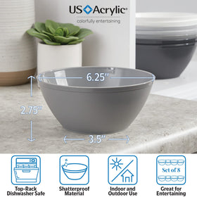 US Acrylic shatter-resistant bowls for outdoor dining keep snacks secure.