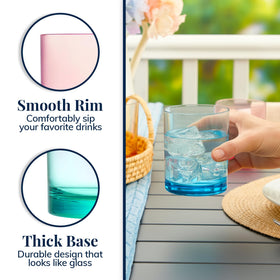 US Acrylic glasses with smooth top edge for easy sipping.