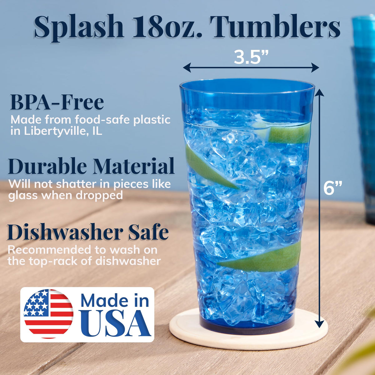 US Acrylic Splash teal 18oz tumbler suitable for outdoor picnics and poolside beverages