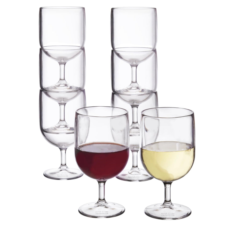 US Acrylic stackable 8oz wine stem in clear, BPA-free for safe outdoor entertaining