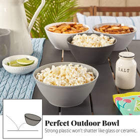 US Acrylic 28oz bowls in grey ideal for snacks and ice cream.