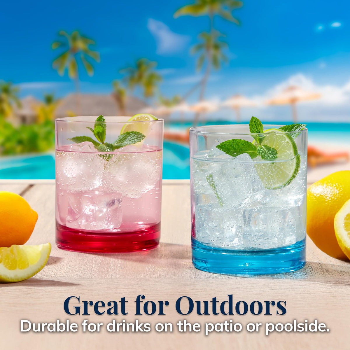 US Acrylic top-rack dishwasher safe glasses for easy cleanup.