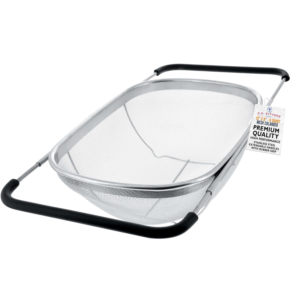 US Kitchen Supply 6-Quart Colander over sink ready for quick pasta draining.