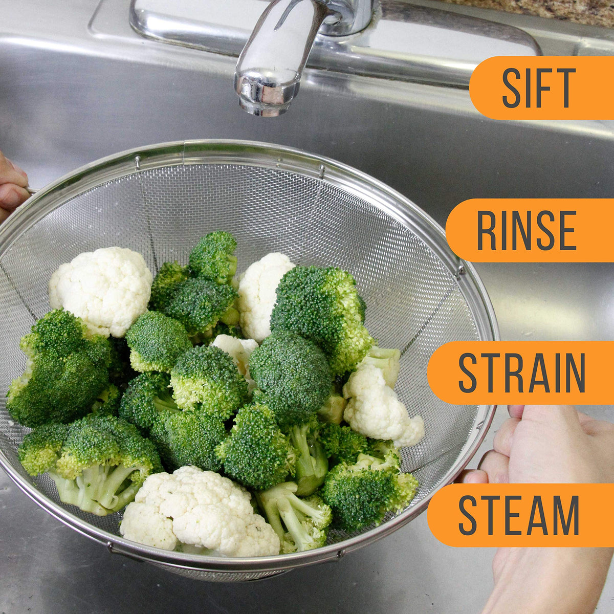 U.S. Kitchen Supply versatile colanders suitable for vegetables, pasta, and grains