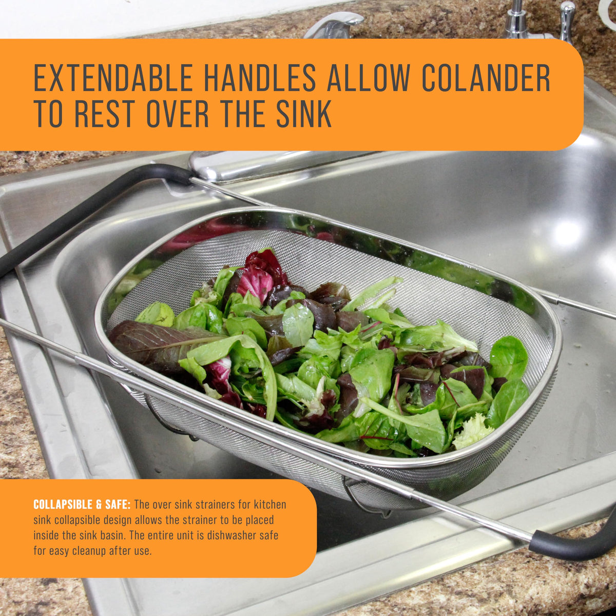 US Kitchen Supply collapsible design stores neatly and expands for larger tasks.