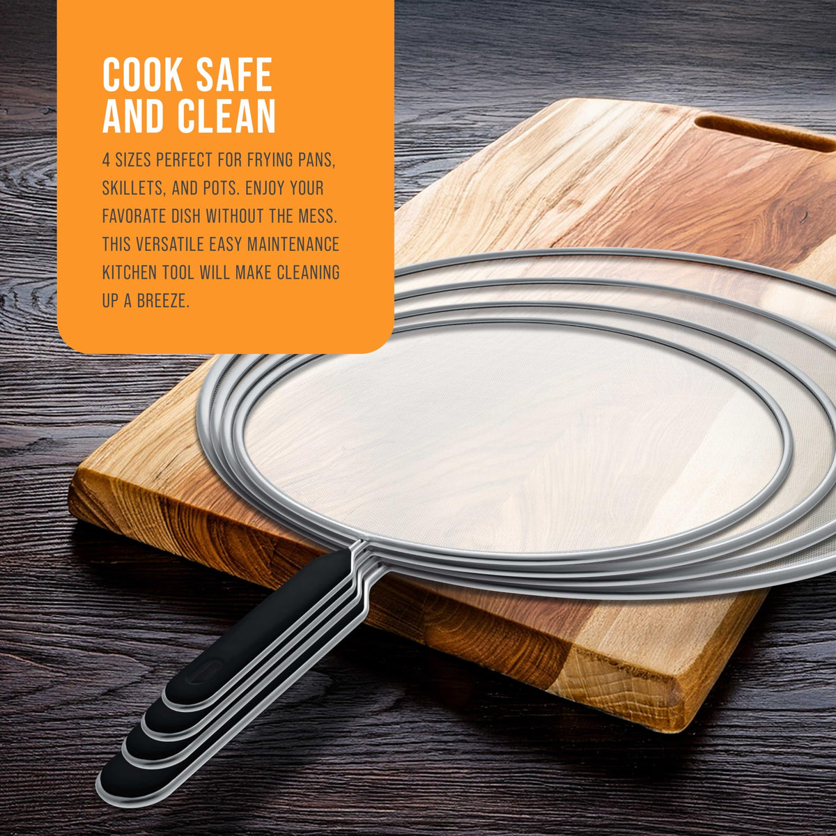 U.S. Kitchen Supply dishwasher-safe splatter screen makes cleanup easy.