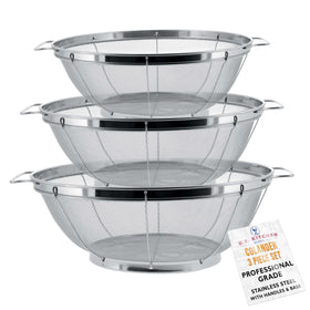 U.S. Kitchen Supply three-piece stainless steel colanders set for quick washing and draining