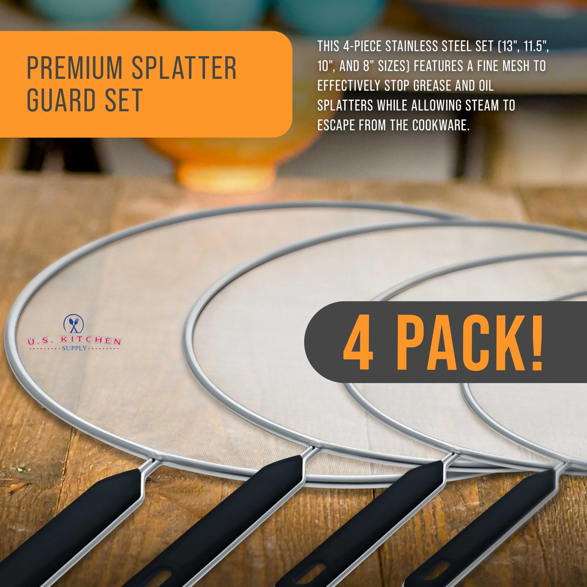 U.S. Kitchen Supply 11.5-inch guard protects pan edges during frying.
