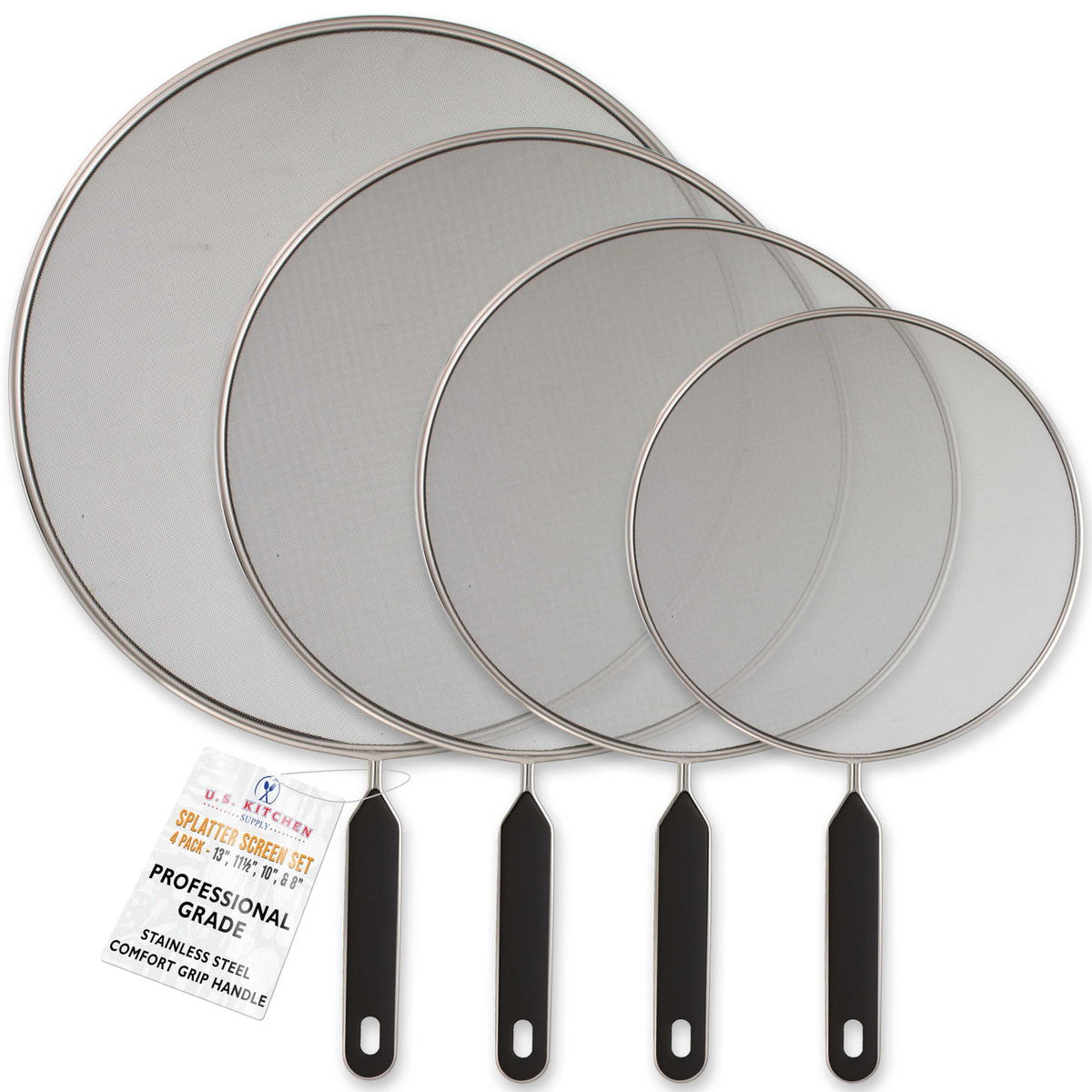 U.S. Kitchen Supply 13-inch splatter guard stops grease while steam escapes.