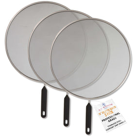 US Kitchen Supply 13in splatter guard set blocks grease while cooking.