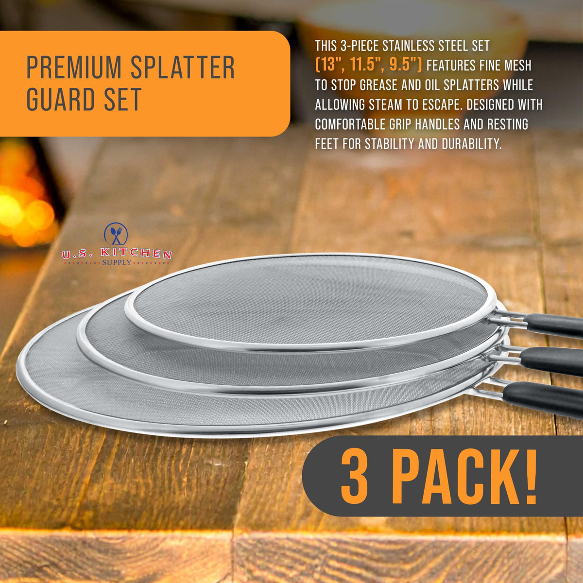 U.S. Kitchen Supply 9-5-inch guard protects small pans and keeps counters clean.