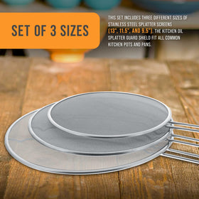 US Kitchen Supply splatter screen 11.5-inch on saucepan with sturdy, cool-touch grip