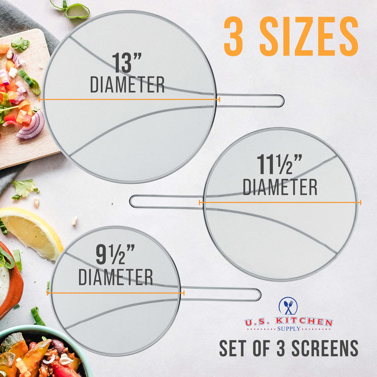 US Kitchen Supply splatter screen 9.5-inch on frying pan for easy steam release