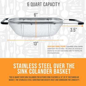 US Kitchen Supply stable base prevents tipping while draining full loads.