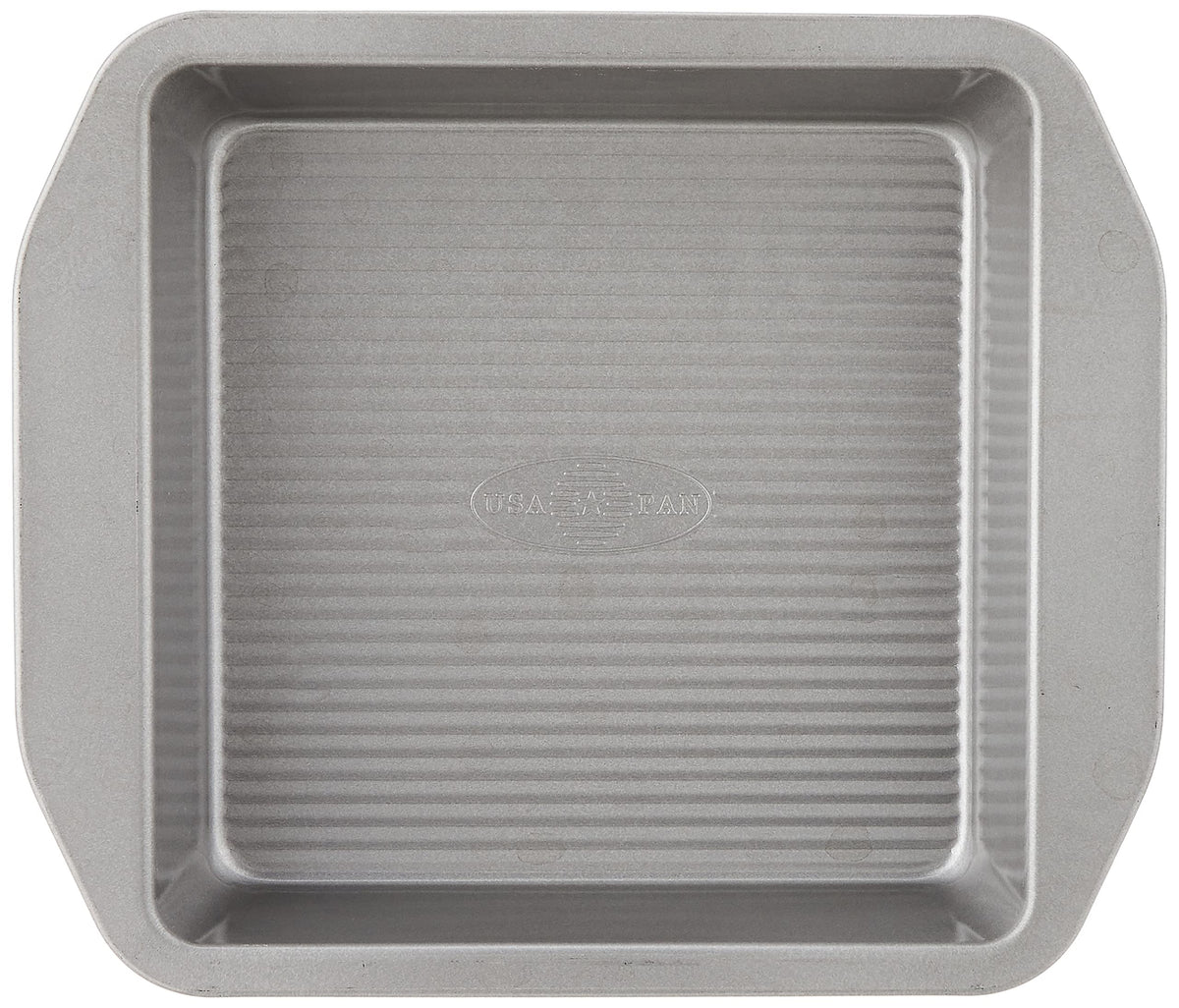 USA Pan 1120BW-3-ABC-1 square pan angle view highlights easy release after baking.