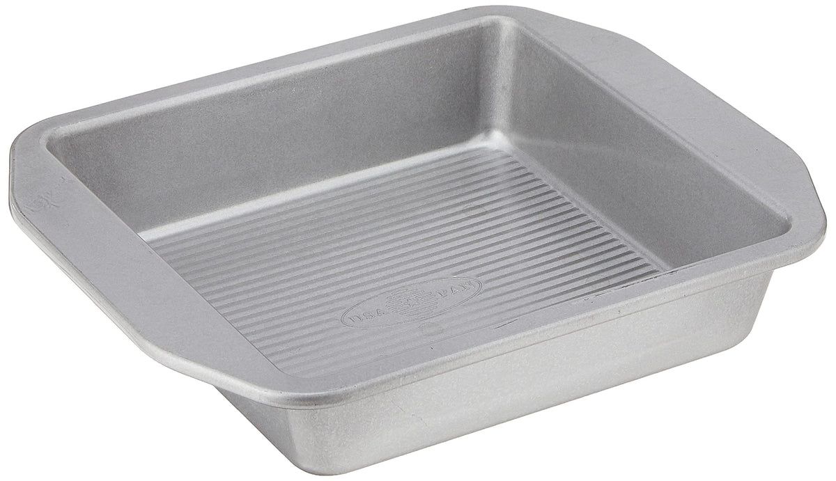 USA Pan 1120BW-3-ABC-1 square pan top view shows sturdy aluminized steel for even baking.