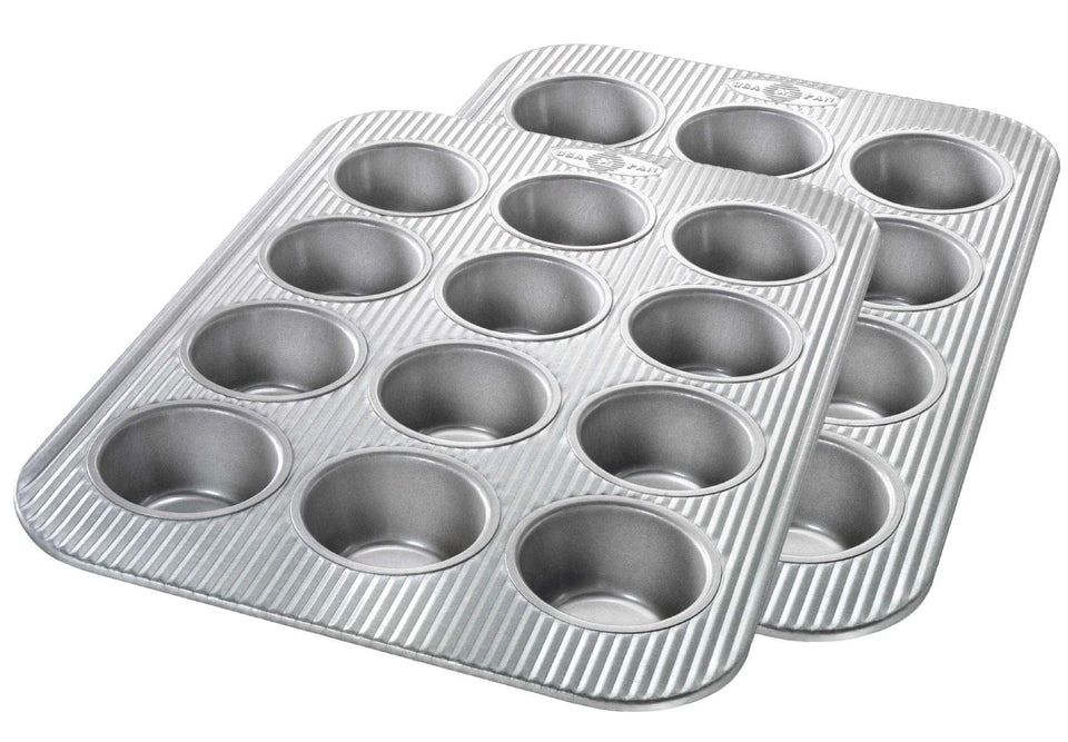 USA Pan 12-cup muffin pan set, top view, ideal for batch baking