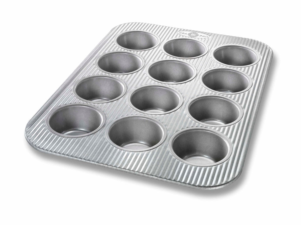 USA Pan 12-cup muffin pan, top view for even baking.