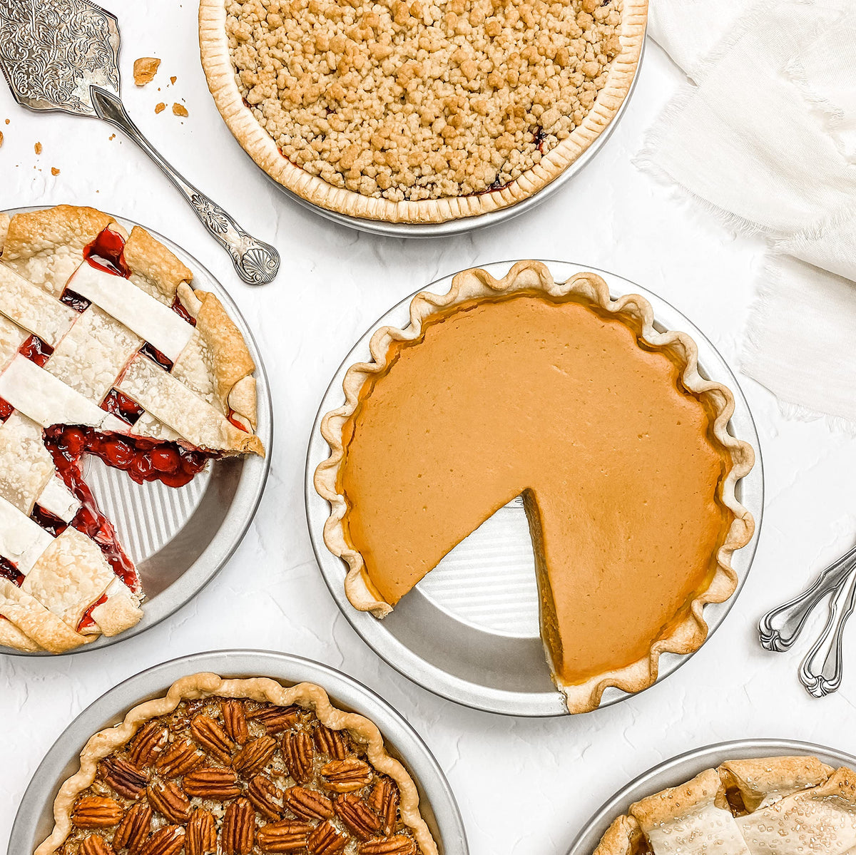 USA Pan quick-release design helps lift pies without sticking.