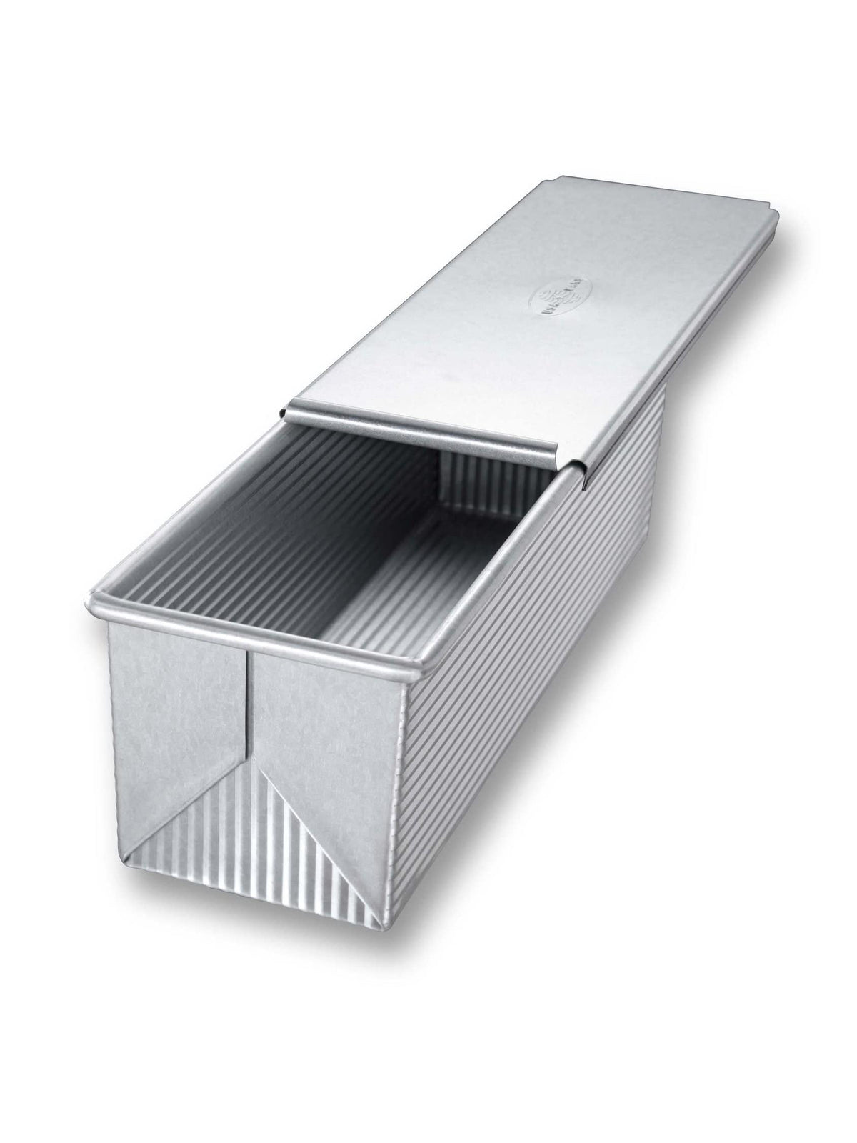 USA Pan 9 x 4 x 4 baking surface for square sandwich loaves.