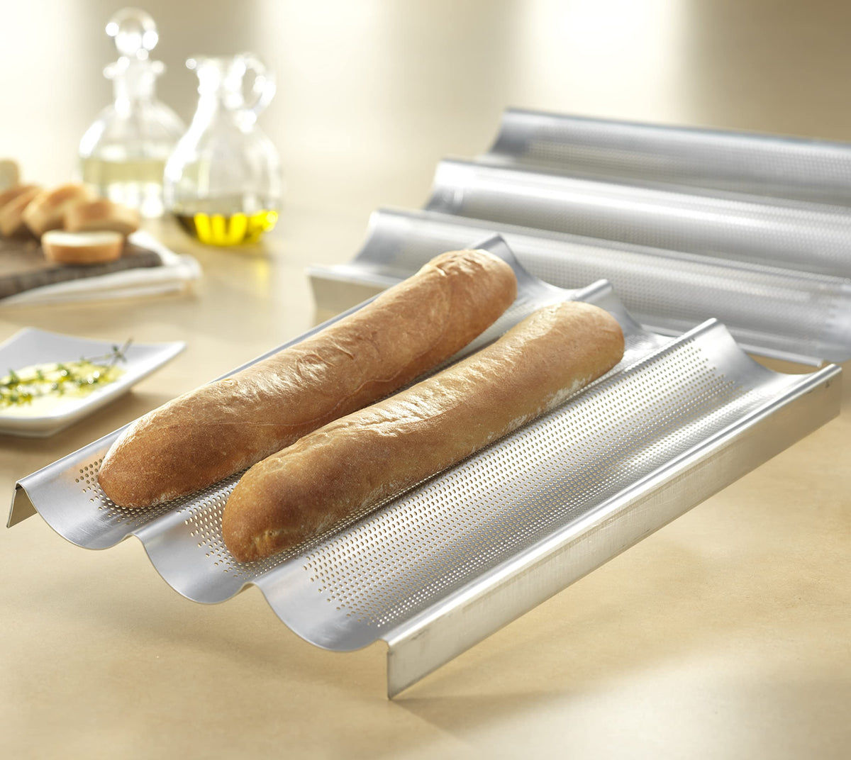 USA Pan baguette pan in oven up to 450°F for home baguette baking