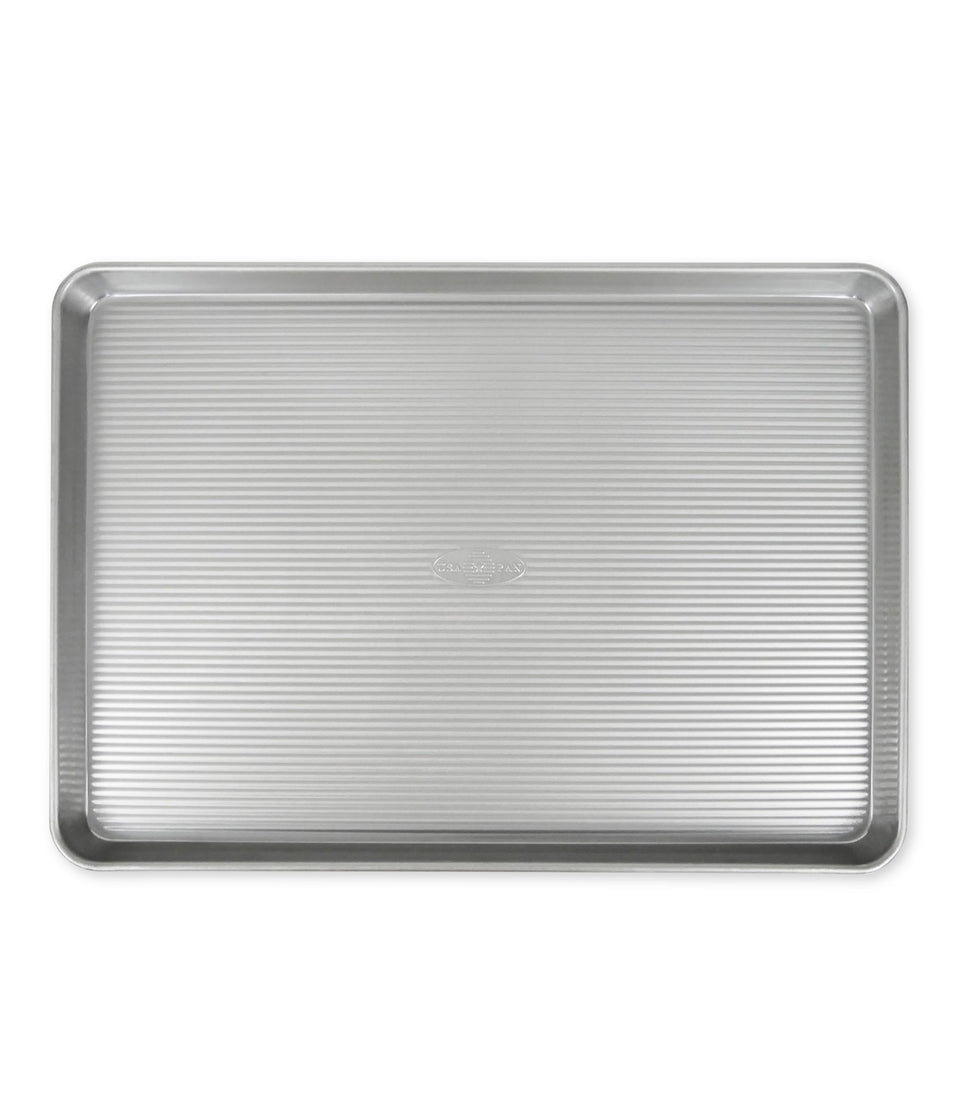 USA Pan extra large baking sheet top view with easy-release surface for large batches.