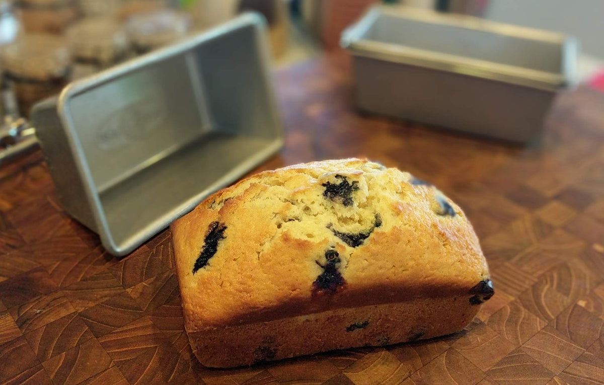 Multiple mini loaves bake at once in the four-pan USA Pan set