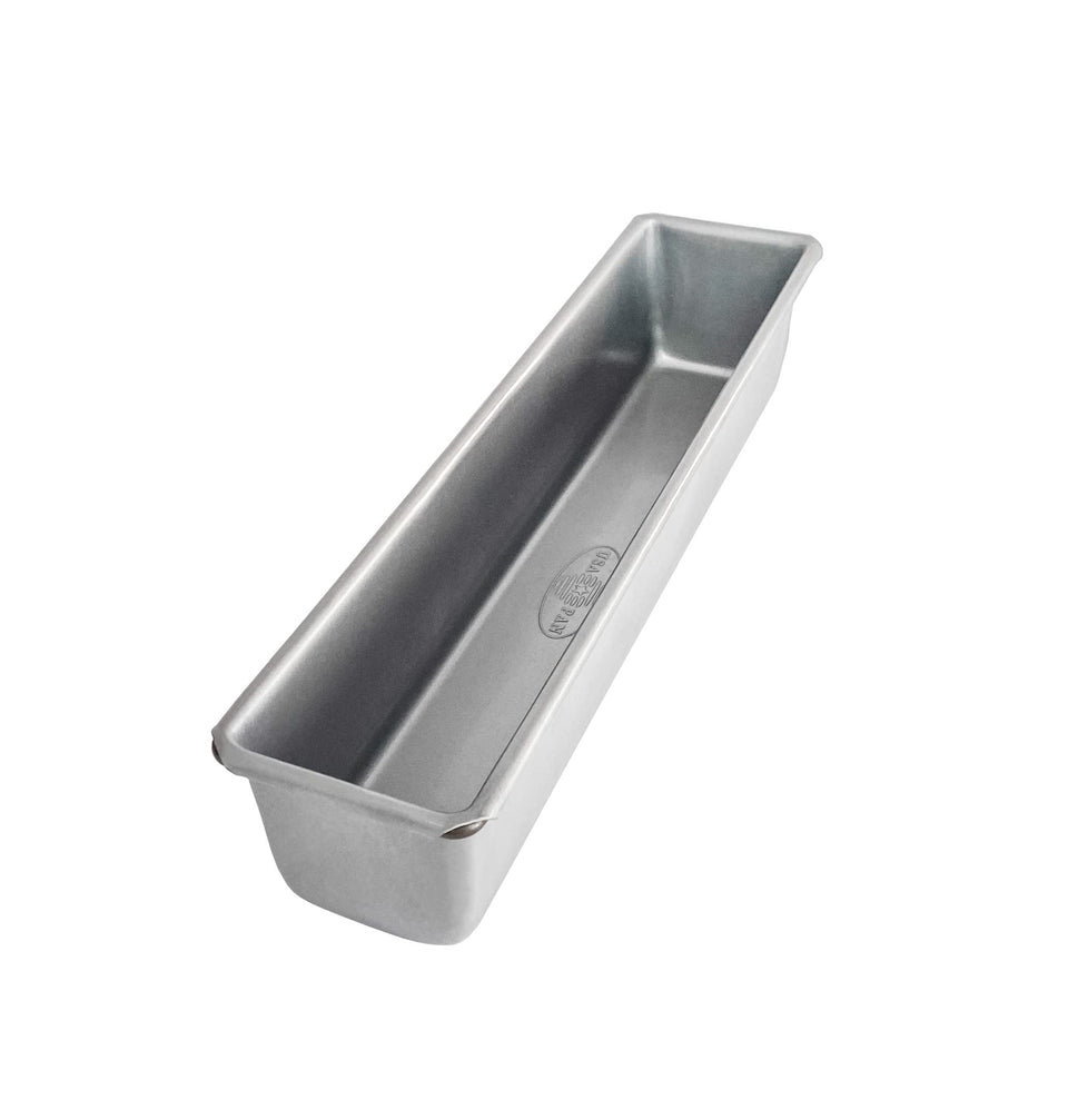 USA Pan Cocktail loaf pan side view showing even sides for uniform slices.