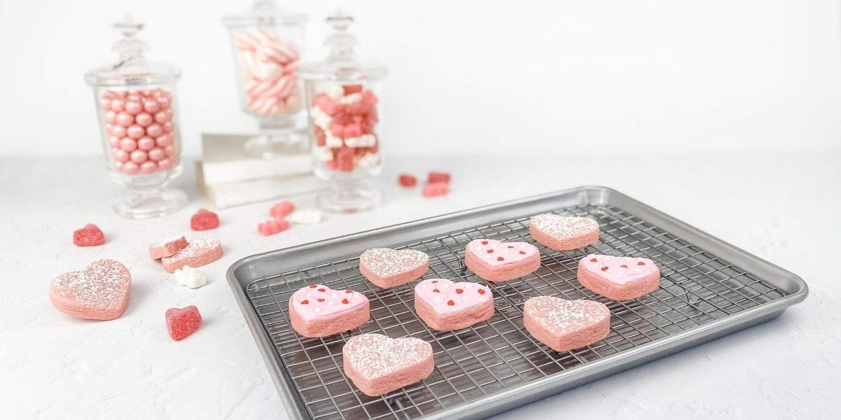 Corrugated surface on USA Pan promotes airflow for evenly baked treats.