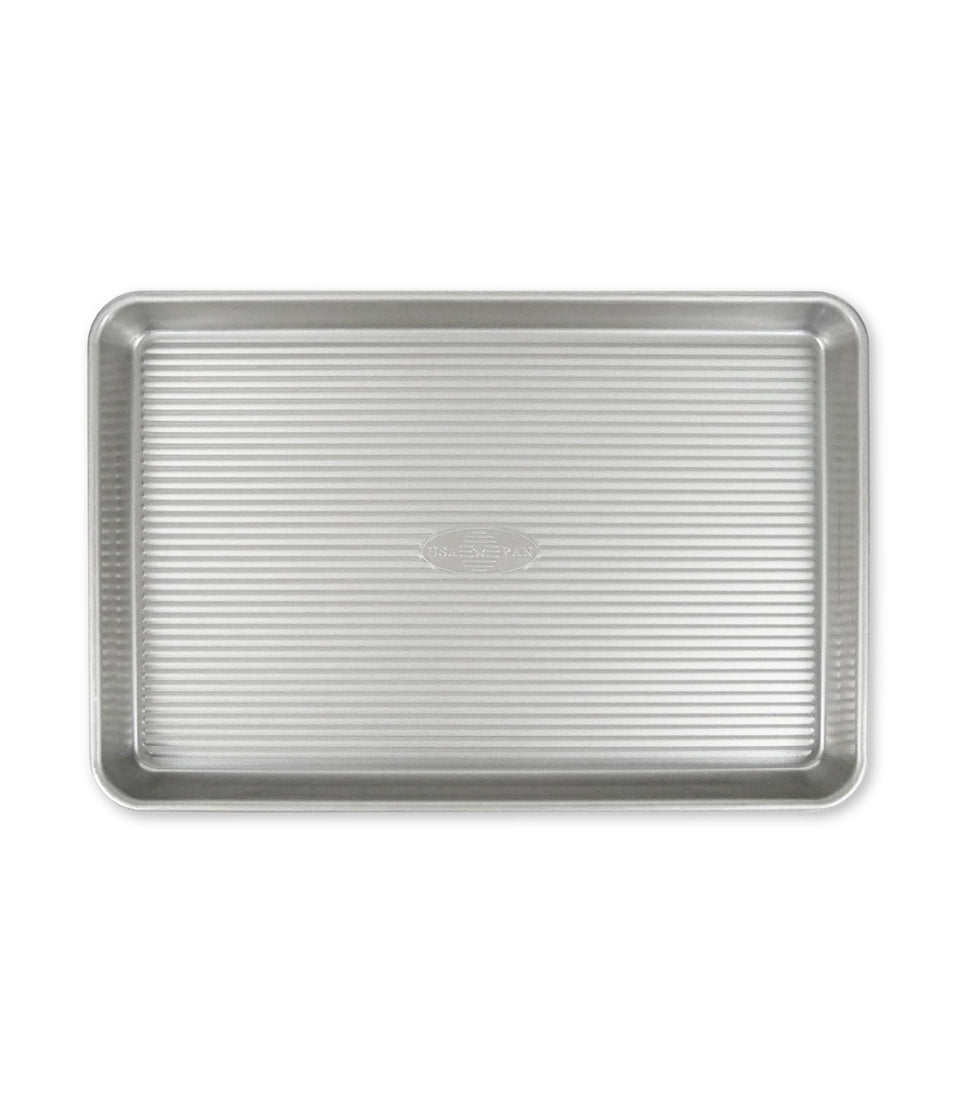 USA Pan jelly roll baking sheet 14x9 with corrugated surface for even baking and easy release.