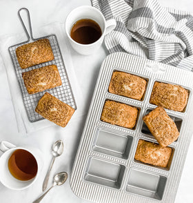 USA Pan mini loaf pan corrugated surface promotes air circulation.