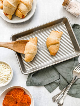 USA Pan mini sheet pan corrugated surface detail improves air circulation.