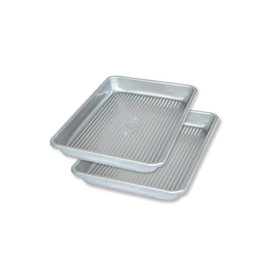 USA Pan mini sheet pan set top view with corrugated surface for even baking.