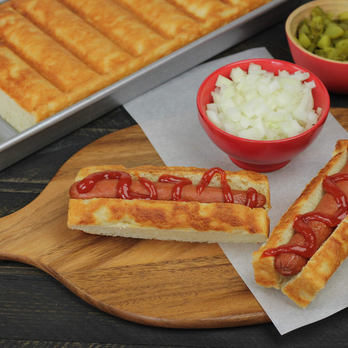 USA Pan New England pan idea for lobster rolls and savory fillings.
