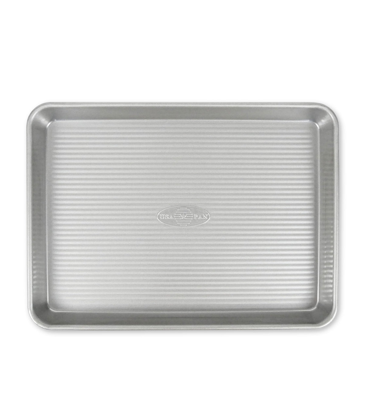 USA Pan nonstick quarter sheet pan, top view, corrugated surface for even browning.