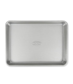 USA Pan nonstick quarter sheet pan, top view, corrugated surface for even browning.