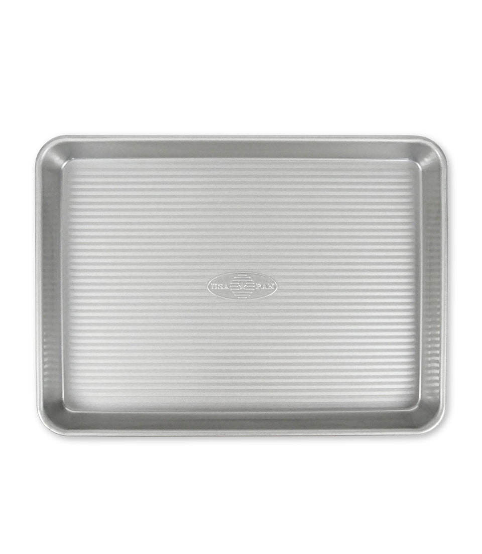 USA Pan nonstick quarter sheet pan, top view, corrugated surface for even browning.
