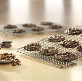 Rack nests with USA Pan quarter sheet pans to catch drips while glazing
