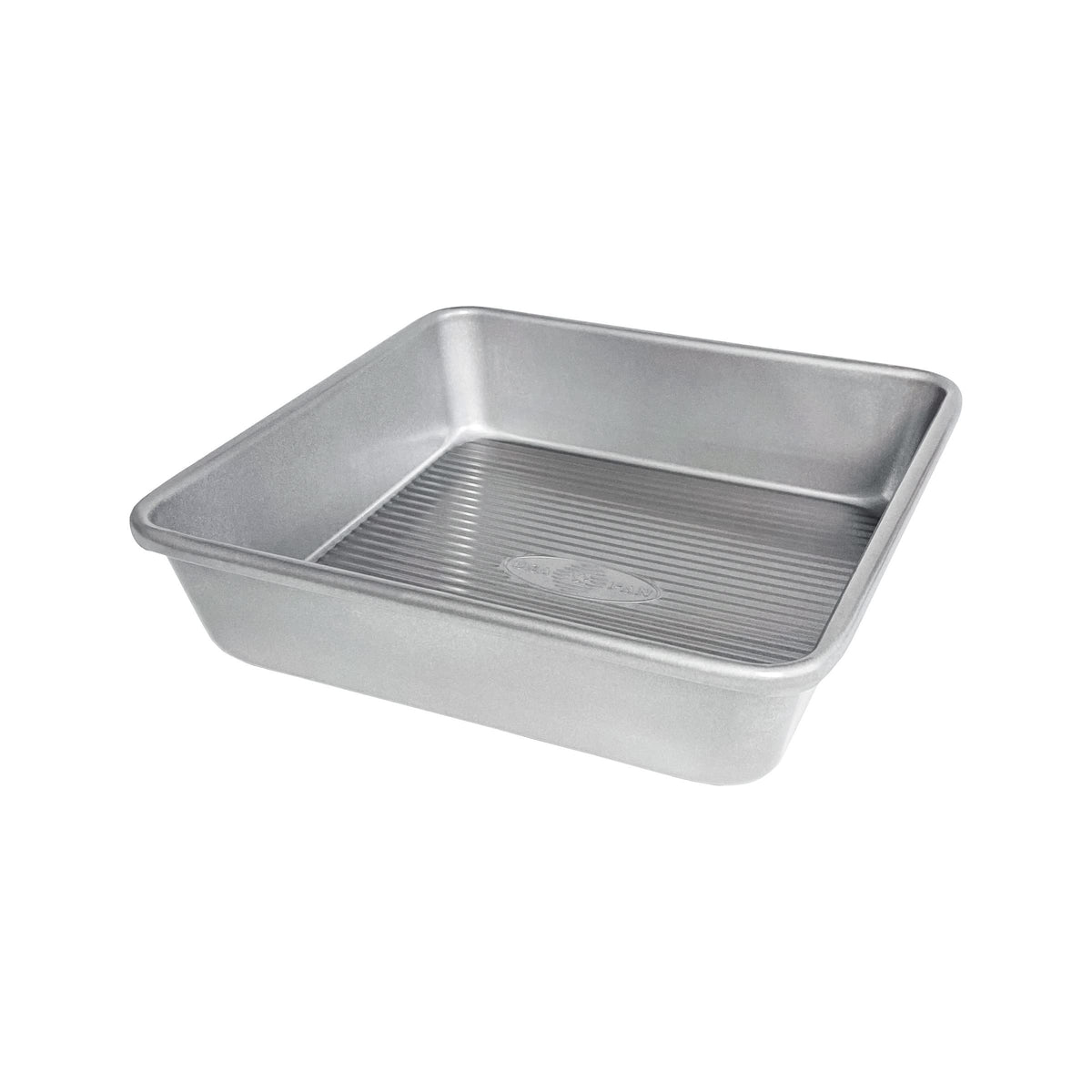 USA Pan square baking pan, top view, 8x8 inches, for even browning and easy release.