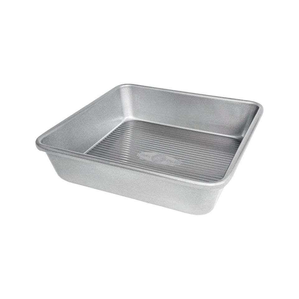 USA Pan square baking pan, top view, 8x8 inches, for even browning and easy release.