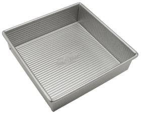 USA Pan square 8-inch nonstick cake pan for easy release and even browning.